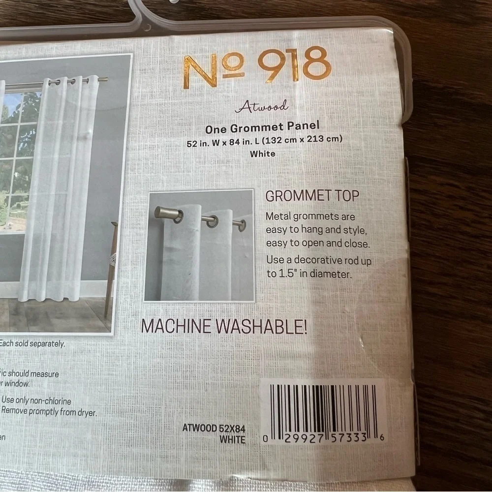 NWT No. 918 white Atwood grommet top curtain panel size 52” x 84”